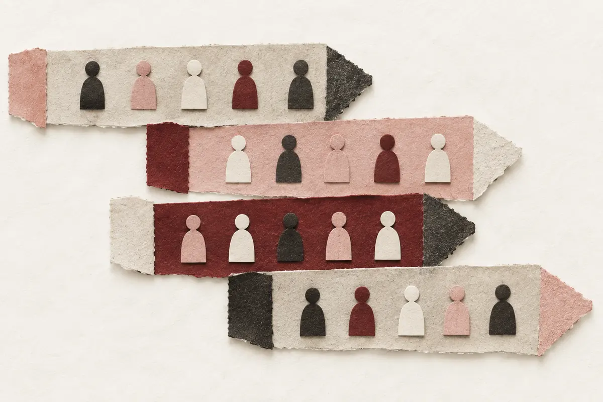 Overlapping paper bands with defined boundaries, representing salary ranges.