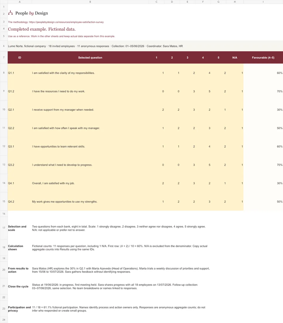 Screenshot of the Example sheet in the Excel template.